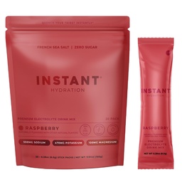 Instant Hydration Sugar Free Electrolytes Powder Packets - Raspberry Electrolyte Drink Mix & Travel Essentials - Post Workout Recovery, Brain Health, Muscle & Tissue Support - 20 Sticks