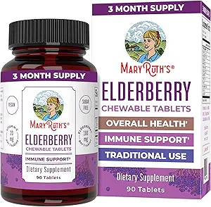 MaryRuth Organics Elderberry Vitamin C Kaubare Tabletten | Sambucus nigra | Schwarze Elderberry für Immununterstützung | 3 Monate Versorgung | Glutenfrei | Non-GMO | 90 Servietten