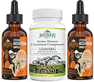 Wirkstoff Hexose korrelierte Verbindung 1500 mg Ergänzung 90 Kapseln Bundle mit 2000mg Liposomal Pilz Komplex Tropfen 60 Servierungen