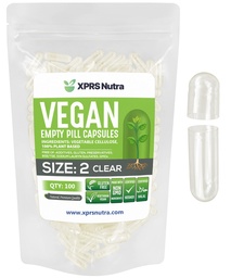 XPRS Nutra Size 2 Empty Capsules - 100 Clear Empty Vegan Capsules - Vegetarian Pill - DIY Vegetable Capsule Filling - Veggie Caps Pills for Do-It-Yourself Supplements