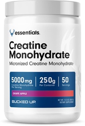 Bucked Up Grape Apple Creatine for Women and Men - Easy to Mix Vegetarian - Flavored Creatine Monohydrate Powder - Made in USA - 5G Per Serving - 50 Servings - 250 Grams Per Container