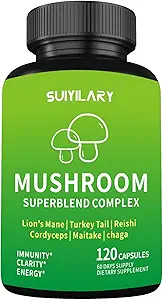 Mushroom Supplement Kapseln, Pilze Complex, Lions Mane, Cordyceps, Chaga, Reishi, Türkei Tail, Maitake, Gehirn Ergänzungen für Gedächtnis und Fokus, 2 Monate Versorgung