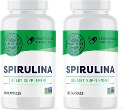 Vimergy Spirulina Capsules – Concentrated Plant Protein Supports Immune Health & Cardiovascular Function – Vegan, Kosher, Gluten-Free – 180 Capsules (Pack of 2)