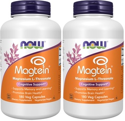 Now Foods Supplements Magtein, Magnesium L-Threonate, Cognitive Support*, 180 Veg Capsules, (Pack of 2)