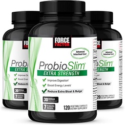 Fattore di Forza ProbioSlim Supplemento Probiotico Extra Forza per le donne e gli uomini con 30 miliardi di CFU e Estratto di tè verde per il supporto della salute del fegato, Bloating e Rilievo del gas, 120 Conte (Pack of 3)