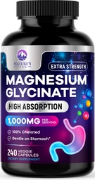 Magnesium Glycinate 1000mg Per Serving - Pure & Chelated for High Absorption - Supports Muscle, Nerve & Heart Health - Best Magnesium Supplement for Gentle Sleep Support, Bottled USA - 240 Capsules