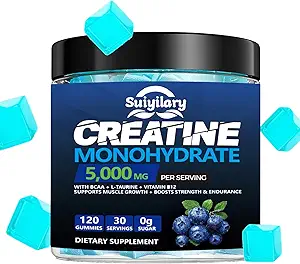 Sugar Free Creatine Monohydrate Gummies Complex 5000mg für Herren & Frauen - 120 Gummi für Muskelkraft, Muskelaufbau, Energieschub, Pre-Workout-Ergänzung, Vegan