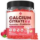 Sugar Free Calcium Citrate 1200 mg + Probiotic Gummies with Vitamin D3, K2, Magnesium – Calcium Gummies for Bone, Muscle, Digestive Health Support, High Absorption, Women & Men, Vegan, 60 Count