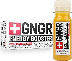 +GNGR Energy Booster & Immunität Shot, Kalt-gepresste Ingwer Shots mit Lions Mane, 75mg Natürlicher Koffein Grüner Tee, Turmeric Root, Vitamin D & Zink für alle natürlichen Immununterstützung (2 Oz, Packung 12)