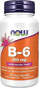 JETZT Nahrungsergänzungsmittel, Vitamin B-6 (Pyridoxin HCl) 100 mg, Herz-Kreislauf-Gesundheit*, 100 Veg Kapseln
