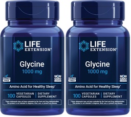Life Extension Glycine, 1000 mg, Amino Acid that Promotes Healthy Sleep, Gluten-Free, Non-GMO, Vegetarian, 100 Capsules (Pack of 2)
