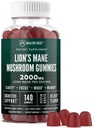 Lions Mane Mushroom Gummi für Erwachsene, 140 Count Bulk Lion's Mane Chewables, High Potency 10:1 Organic Extract beträgt 2000mg, Supplement unterstützt Psychische Klarheit, Fokus, Stimmung und Gehirn Fog