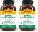 Country Life Betaine Hydrochloride with Pepsin 600 mg - 250 Tablets (Pack of 2)