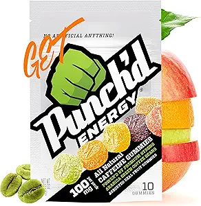 Punch'd Energy, All Natural Caffeine Gummies, 10 Gummies = 100mg Koffein pro Packung (Box von 10) Clean Label, Green Coffee Energy Chews, Ultra Low Glycemic, Low Calorie, Vitamin C