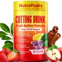 NutraPeaks Cutting Drink Mix, Strawberry Açaí Flavor, 30 Serving | Featuring Saffron & 5-HTP, Yerba Mate, Green Tea, Apple Cider Vinegar, Ginger & Inulin. Sugar-free, vegan, non-GMO.