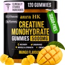 Sugar Free Creatine Monohydrate Gummies 5000mg Per Serving, Mango Flavor, with Turmeric Root & Black Pepper, Vegan Creatine Gummies for Men & Women, 120 Gummies, 30 Servings Creatine Gummies 5g