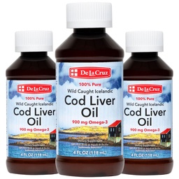 De La Cruz Cod Liver Oil Liquid - Pure Wild-Caught Icelandic Fish Oil 4 FL OZ (118 mL) 3-Pack