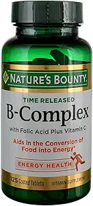 Vitamin B-Komplex von Nature's Bounty, Time Released Vitamin Supplement w/Folsäure Plus Vitamin C, unterstützt Energie Stoffwechsel und Nervous System Gesundheit, 125 Tabletten (Pack von 3)