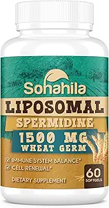 Spermidin-Ergänzung 15 MG - 99% Reinheit, hohe Absorption, 1500 MG fermentierte Weizengerm-Extrakt mit Zink & Thiamin, Spermidin für Männer & Frauen - Cellular Renewal, Aging Defense, Energy, 180 Softgels