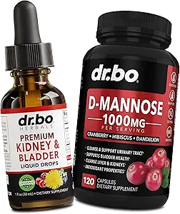 Kidney Support Supplement & D Mannose - Organic Kidney Bladder ergänzt Tropfen & natürliche D-Mannose 500mg Kapseln - Cranberry Renal Cleanse Detox Flush & Urinary Tract Cleanse Health Supplement