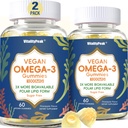Vegan Omega 3 Gummies 1000mg - Algae Omega 3 Supplement for Women & Men with CoQ10, Vitamin D3, K2 & Turmeric - Fish Oil Alternative for Adults with DHA EPA for Brain, Eye- Sugar Free, 120 Count