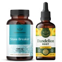 HERBAMAMA Stone Breaker and Dandelion Kit - Bundle of 1200mg Chanca Piedra Capsules & Dandelion Root Drops 4 Fl Oz - Vegan, Non-GMO, Sugar & Gelatin-Free - 2 Pack