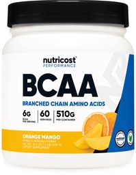 Nutricost BCAA poudre (Orange Mango, 60 portions) - 2:1:1 Rapport optimal, sans gluten, non OGM, végétarien
