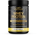 FREZZOR 100% Grass-Fed Whey Vanilla Protein Powder with UAF1000+, Keto Friendly, 21.9g Protein, BCAAs & EAAs, GMO-Free, rBGH-Free, No Added Sugar/Preservatives, Made in New Zealand, 300 Grams, 1 Count