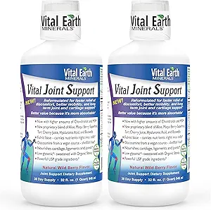 Vital Earth Liquid Joint Support Supplement 2-Pack – Glucosamin, Chondroitin, MSM Plus Hyaluronsäure, Boswellia & Fulvic Acid (70+ Trace Minerals), 32 Oz Ea
