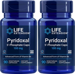 Lebensverlängerung Pyridoxal-5'-Phosphate Caps P5P 100 mg, 90 Veg Kapseln (Pack von 2) - Fortgeschrittenes Vitamin B6 Supplement