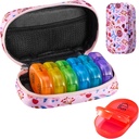 Serfeymi Weekly Travel Pill Organizer 2 Mal A Day AM Upgraded Regenbogen Pille Box 7 Tag mit tragbaren Reißverschluss Canvas Pille Fall, Medizin Organizer für Pillen, Vitamine, Fischöle - Pink 01