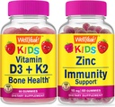 WellJa Vitamin D3+K2 Kinder + Zink Kinder 15mg, Gummi Bundle - Große Verkostung, Vitamin-Ergänzung, Glutenfrei, GMO frei, Kaugummi
