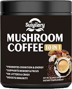 Pilz-Kaffee, 10 Pilz-Extrakt Pulver Mischung Lion's Mane, Reishi, Chaga, Cordyceps, Türkei-Tail, Gehirn Ergänzungen mit Instant-Kaffee für Energie, Fokus, Gedächtnis und Immunität 300g
