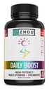 Zhou Nutrition Daily Boost Multivitamin with Probiotic, Zinc, Vitamin C, D3, B Complex for Immune Support, Energy and Digestive Health | Vegan, Gluten Free, Soy Free | 60 Servings | Probiotic Multivitamin for Women & Men, Antioxidant & Eye Health Supplement with Vitamin A, Biotin & Folate for Adults