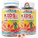 (2 Pack) Kids Multivitamin Gummis mit Eisen, Zuckerfrei, Kinder Tägliche Vitamine + Probiotika, Algae Omega 3 (EPA/DHA), A, C, D, Methyl B12, Folate, B6, Zink, Biotin, für gesundes Wachstum, Immununterstützung