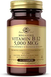 Solgar Megasorb Vitamin B12 5000 mcg - 30 Nuggets - Non-GMO, Vegan, Glutenfrei, Dairy Free, Kosher - 30 Servierungen