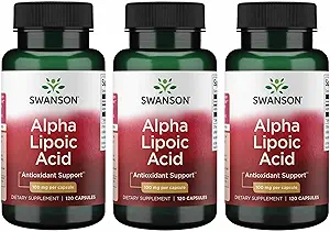 Swanson Alpha Lipoic Acid - Natürliche Ergänzung, die gesunde Blutdruckniveaus bereits innerhalb eines normalen Bereichs unterstützt - fördert Kohlenhydrat-Mebolismus - (120 Kapseln, 100mg Jeder) (3 Packung)