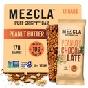 Mezcla Puff Crispy Protein Bars, Gluten Free & Vegan Protein Bars, 10g Protein, Alt für Crispy Rice Treat, Granola Bars & Breakfast Bars, Gesunde Snacks für Erwachsene, Peanut Butter Chocolate, 12 Pack