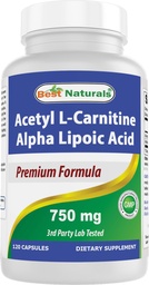 Best Naturals Acetyl L-Carnitin und Alpha-Liponsäure 750 mg 120 Kapseln