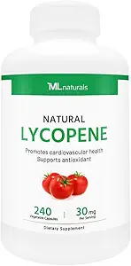 ML Naturals Natural Lycopen 30 mg 240 Gemüsekapseln. Antioxidans & Immununterstützung, Herz-Kreislauf-Gesundheit & Prostata-Gesundheit, NSF-zertifiziert & cGMP-konform, Third-Party-Labor getestet
