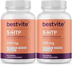 BESTVITE 5-HTP 200mg pro Kapsel (240 Kapseln) (120 x 2) - keine Stearaten - keine Fließmittel - Glutenfrei - Nicht GMO