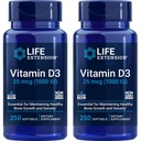 Lebensverlängerung Vitamin D3 25 mcg (1000 IU), Immunsystem-Unterstützung, Knochengesundheit, Ganzkörper-Gesundheit, Wertgröße, Glutenfrei, Nicht-GMO – Zwei Packung - 2 x 250 Softgels
