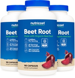 Nutricost Beet Root 2400mg, 180 Capsules - CCOF Certified Made with Organic Beet Root, Superfood, 60 Servings (Pack of 3)
