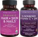 Organic Hair Skin and Nails + Elderberry, Vitamin C & Zink Bundle, Made with Biotin 5000mcg for Healthy Hair, Elderberry for Antioxidant & Immun Support