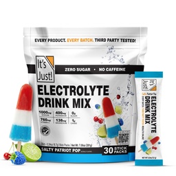 It's Just! - Electrolyte Drink Mix, Zero Sugar, 30 Count Travel Ready Hydration Packets, 1000mg Sodium, Gluten Free, Non-GMO, No Caffeine (30 Count, Salty Patriot Pop)