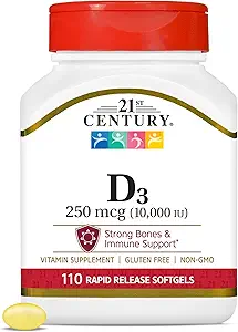 Vitamin D3 250 mcg (10.000 IU) Rapid Release Softgels, 110 Count