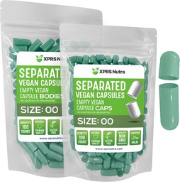 XPRS Nutra Vegan Größe 00 Getrennte Kapseln - 100 Count Premium Leer Kapseln Getrennt in Taschen - 00 Pillen Leer für DIY Ergänzung Füllung (Sage Green)