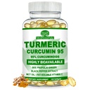 Turmeric Curcumin Supplement, Turmeric with Black Pepper & Ginger Softgels | Max Absorption from 95% Curcuminoids, Turmeric Curcumin 1000mg w/Bee Propolis MCT Oil Vit C for Bone & Immune Health, Vegan