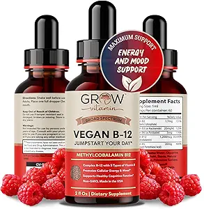 Vegan B12 Complex Liquid Sublingual Drops - Methylcobalamin Ergänzung für stärkere Haar Haut und Nägel Vitamin b12 b6 b5 b3 & b2 natürliche Energie Boost, Immunsystem & Mental Fokus Unterstützung