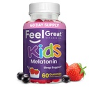 Feel Great Kids Melatonin Gummy | Strawberry Flavored Melatonin Gummis Kids | 1 MG von Melatonin Schlafhilfe für Kinder | Vegan Gummies | 60 Tage Versorgung